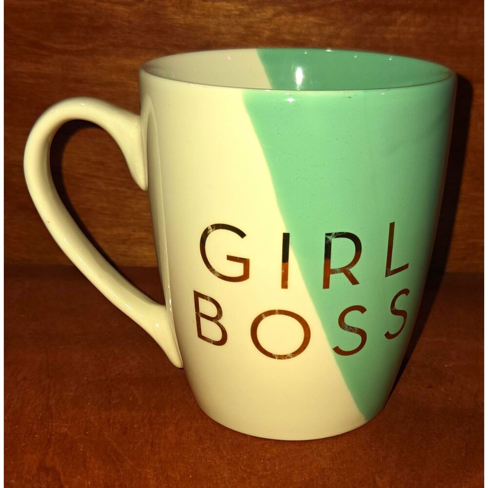 Hazel & Co. GIRL BOSS Colorblock Teal/White Ceramic 11 fl oz Coffee Mug